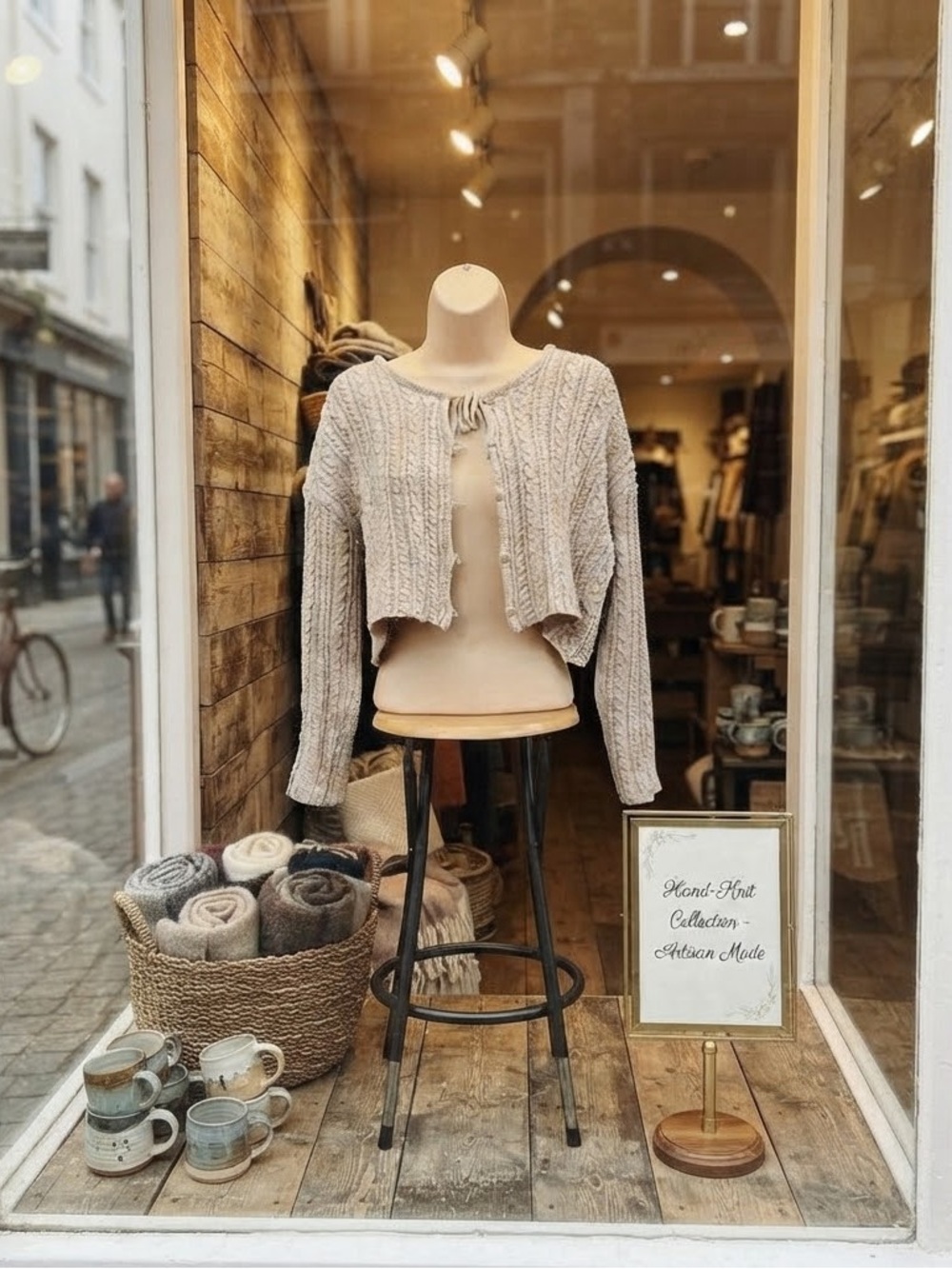 Queenshop Knitwear Cropped Tie-Front Cable Knit Cardigan - Beige (ONE SIZE)